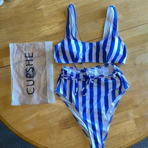 Striped High Waisted 2 Piece Swimsuit